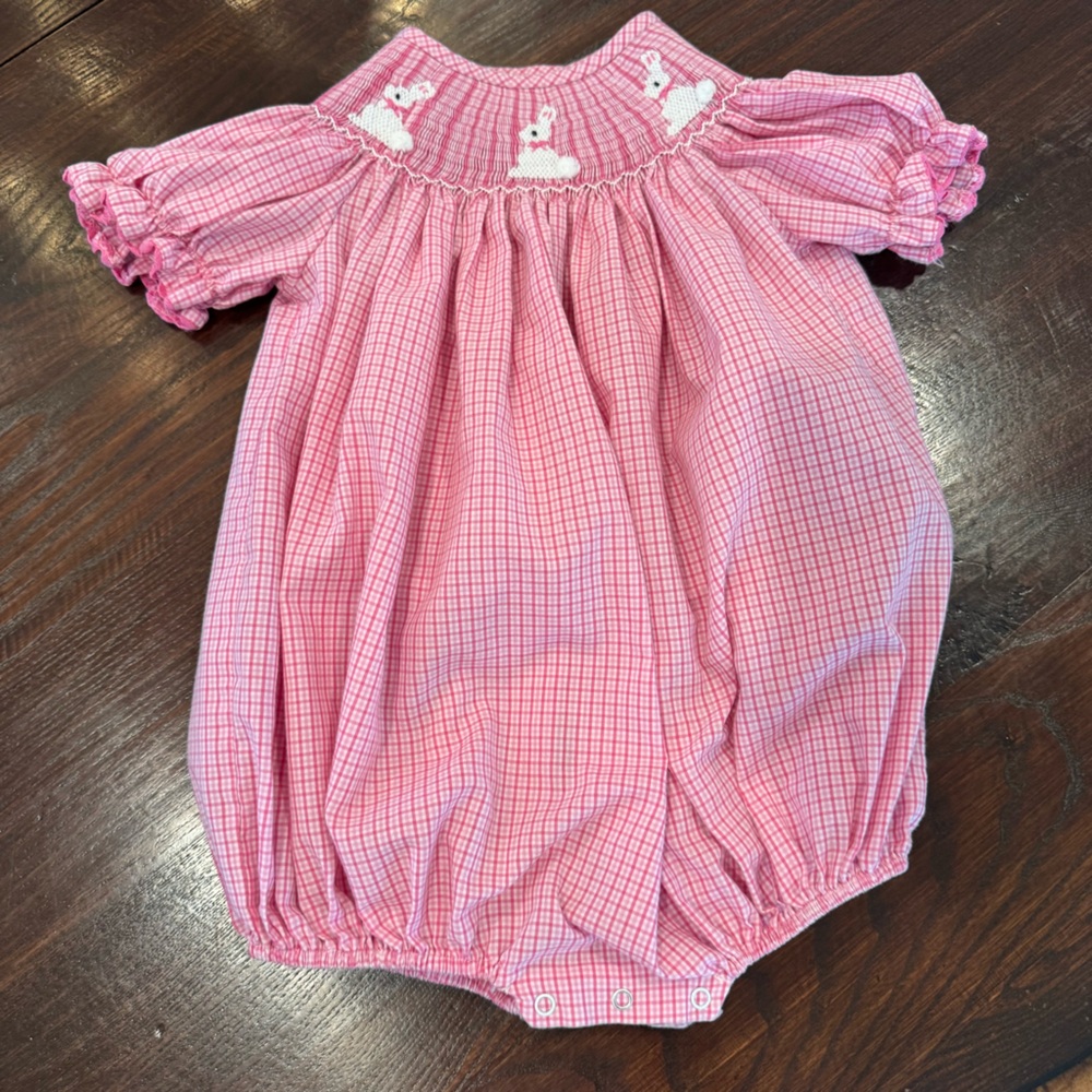 Smocked Easter bunny girl romper